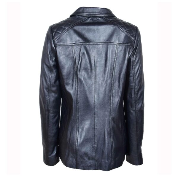 WeeBroz Women's Black Real Leather Biker Jacket Zipper Quilted Style - Image 2