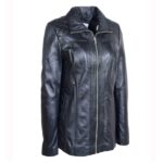 WeeBroz Women's Black Real Leather Biker Jacket Zipper Quilted Style - Image 3