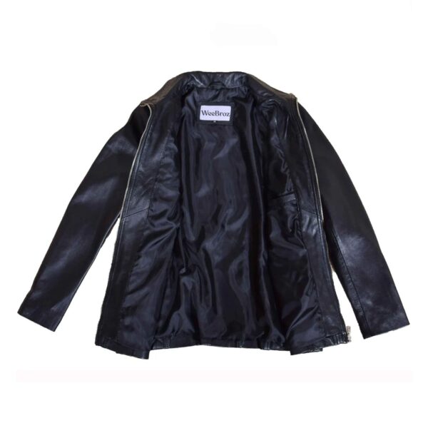 WeeBroz Women's Black Real Leather Biker Jacket Zipper Quilted Style - Image 6