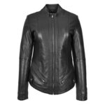 WeeBroz Women's Black Leather Biker Jacket Standing Collar Slim Fit Style - Image 3