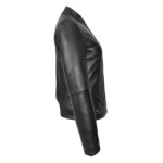 WeeBroz Women's Black Leather Biker Jacket Standing Collar Slim Fit Style - Image 6