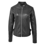 WeeBroz Women's Black Real Leather Biker Jacket Soft Casual Zip Style