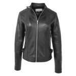 WeeBroz Women's Black Real Leather Biker Jacket Soft Casual Zip Style - Image 3