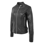 WeeBroz Women's Black Real Leather Biker Jacket Soft Casual Zip Style - Image 5