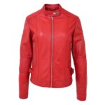 WeeBroz Women's Red Soft Leather Biker Jacket Soft Casual Zip Biker Style