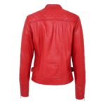 WeeBroz Women's Red Soft Leather Biker Jacket Soft Casual Zip Biker Style - Image 2