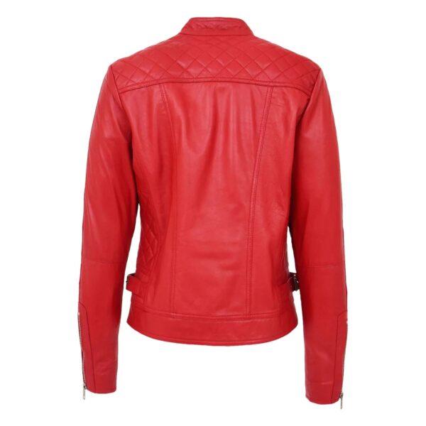 WeeBroz Women's Red Soft Leather Biker Jacket Soft Casual Zip Biker Style - Image 2