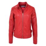 WeeBroz Women's Red Soft Leather Biker Jacket Soft Casual Zip Biker Style - Image 3