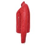 WeeBroz Women's Red Soft Leather Biker Jacket Soft Casual Zip Biker Style - Image 6