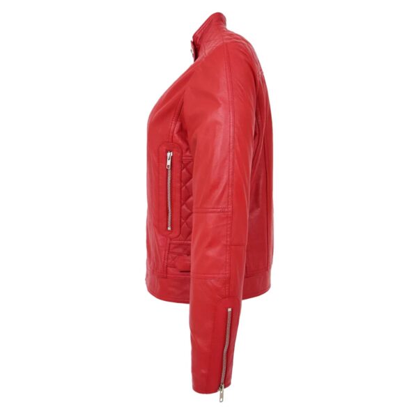 WeeBroz Women's Red Soft Leather Biker Jacket Soft Casual Zip Biker Style - Image 6