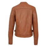 WeeBroz Women's Tan Leather Biker Jacket Soft Casual Zip Style - Image 2