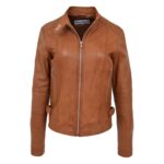 WeeBroz Women's Tan Leather Biker Jacket Soft Casual Zip Style - Image 3