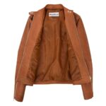 WeeBroz Women's Tan Leather Biker Jacket Soft Casual Zip Style - Image 7