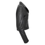 WeeBroz Women's Black Soft Leather Biker Jacket Cross Zip Style - Image 6