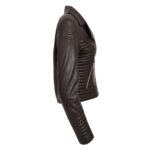 WeeBroz Women's Brown Soft Leather Biker Jacket Cross Zip Style - Image 6