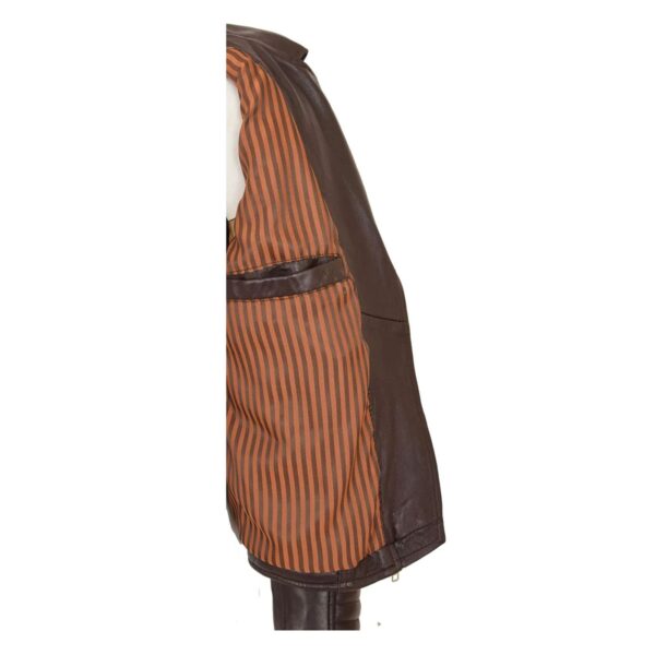 WeeBroz Women's Brown Soft Leather Biker Jacket Cross Zip Style - Image 7