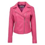WeeBroz Women's Pink Soft Leather Biker Jacket Classic Biker Style