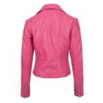 WeeBroz Women's Pink Soft Leather Biker Jacket Classic Biker Style - Image 2