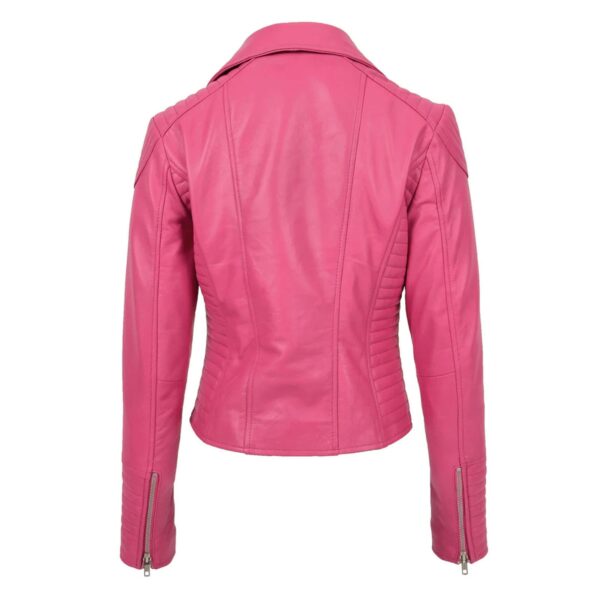 WeeBroz Women's Pink Soft Leather Biker Jacket Classic Biker Style - Image 2