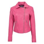 WeeBroz Women's Pink Soft Leather Biker Jacket Classic Biker Style - Image 3