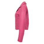 WeeBroz Women's Pink Soft Leather Biker Jacket Classic Biker Style - Image 5