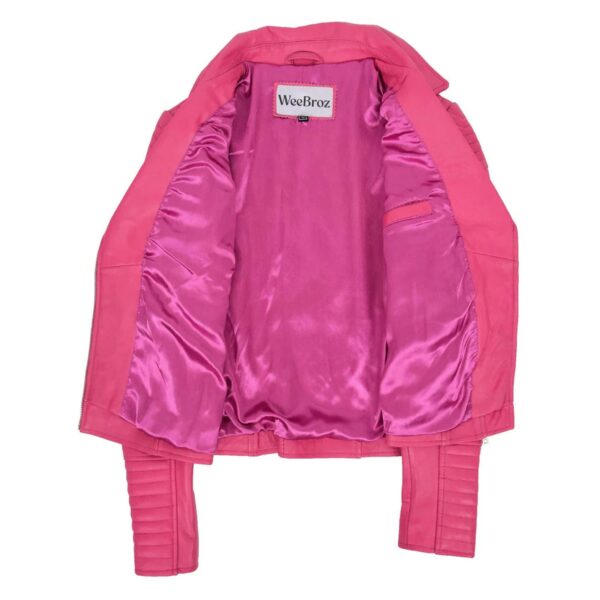 WeeBroz Women's Pink Soft Leather Biker Jacket Classic Biker Style - Image 6