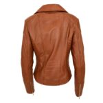 WeeBroz Women's Tan Soft Leather Biker Jacket Asymmetric Zip Style - Image 2