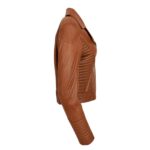 WeeBroz Women's Tan Soft Leather Biker Jacket Asymmetric Zip Style - Image 6