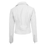 WeeBroz Women's White Soft Leather Biker Jacket Cross Zip Style - Image 2