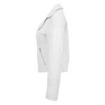 WeeBroz Women's White Soft Leather Biker Jacket Cross Zip Style - Image 4