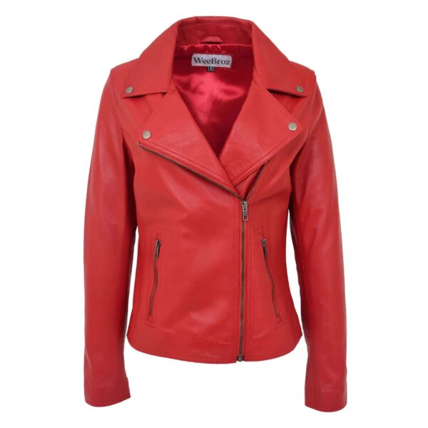 WeeBroz Women's White Leather Biker Jacket Cross Zip Style - Image 1