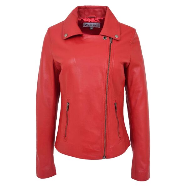 WeeBroz Women's White Leather Biker Jacket Cross Zip Style - Image 3