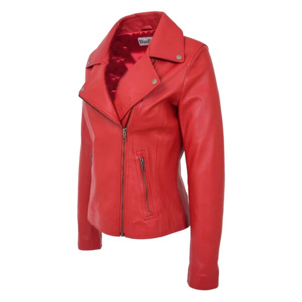WeeBroz Women's White Leather Biker Jacket Cross Zip Style - Image 4