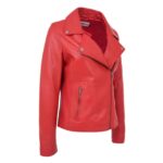 WeeBroz Women's White Leather Biker Jacket Cross Zip Style - Image 5