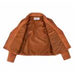 WeeBroz Women's Tan Leather Biker Jacket Asymmetrical Zip Style - Image 7