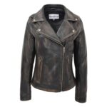 WeeBroz Women's Vintage Black Leather Biker Jacket Cross Zip Style Retro-inspired