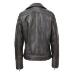 WeeBroz Women's Vintage Black Leather Biker Jacket Cross Zip Style Retro-inspired - Image 2