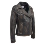WeeBroz Women's Vintage Black Leather Biker Jacket Cross Zip Style Retro-inspired - Image 3