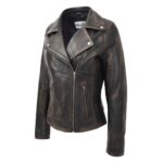 WeeBroz Women's Vintage Black Leather Biker Jacket Cross Zip Style Retro-inspired - Image 4
