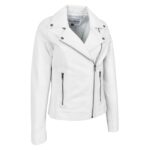 WeeBroz Women's White Leather Biker Jacket Classic Moto Style - Image 4