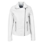 WeeBroz Women's White Leather Biker Jacket Classic Moto Style - Image 5