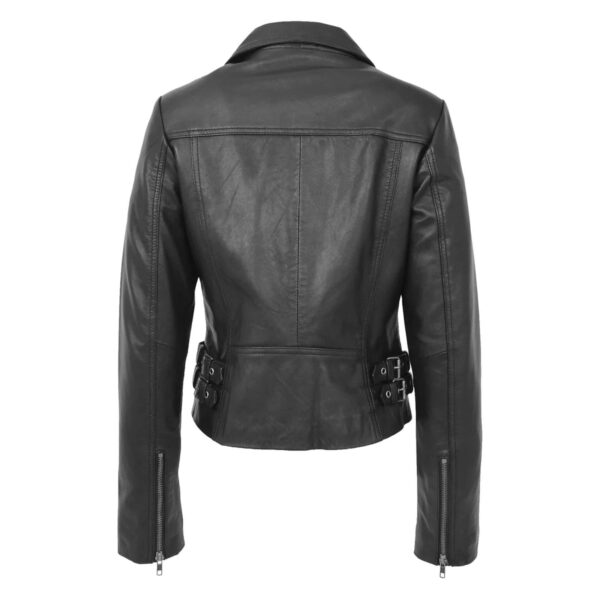 WeeBroz Women's Black Leather Biker Jacket Casual Cross Zip Style - Image 2