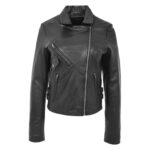 WeeBroz Women's Black Leather Biker Jacket Casual Cross Zip Style - Image 3