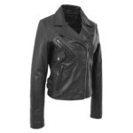 WeeBroz Women's Black Leather Biker Jacket Casual Cross Zip Style - Image 5