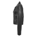 WeeBroz Women's Black Leather Biker Jacket Casual Cross Zip Style - Image 6