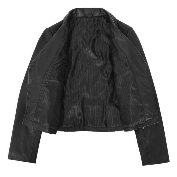 WeeBroz Women's Black Leather Biker Jacket Casual Cross Zip Style - Image 7