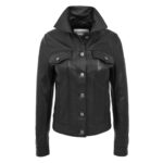 WeeBroz Women's Black Soft Leather Biker Jacket Vintage Western Style - Image 3