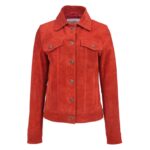 WeeBroz Women's Red Leather Biker Jacket Suede Trucker Style