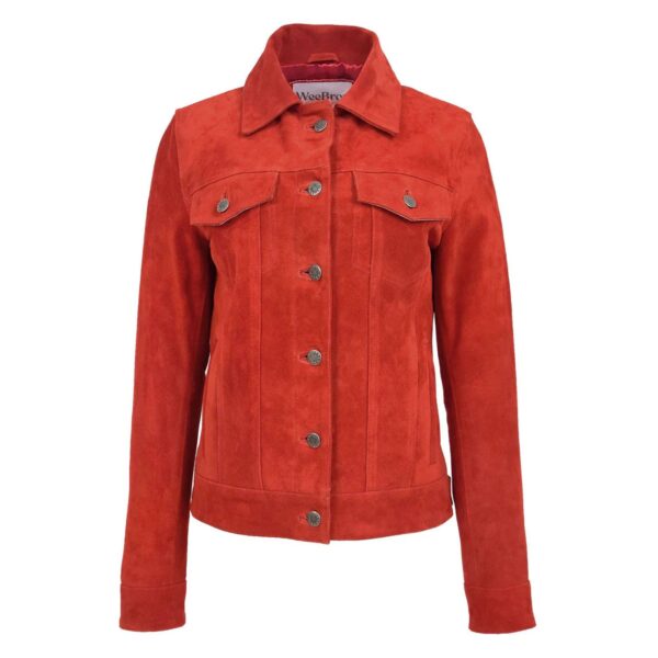 WeeBroz Women's Red Leather Biker Jacket Suede Trucker Style - Image 1