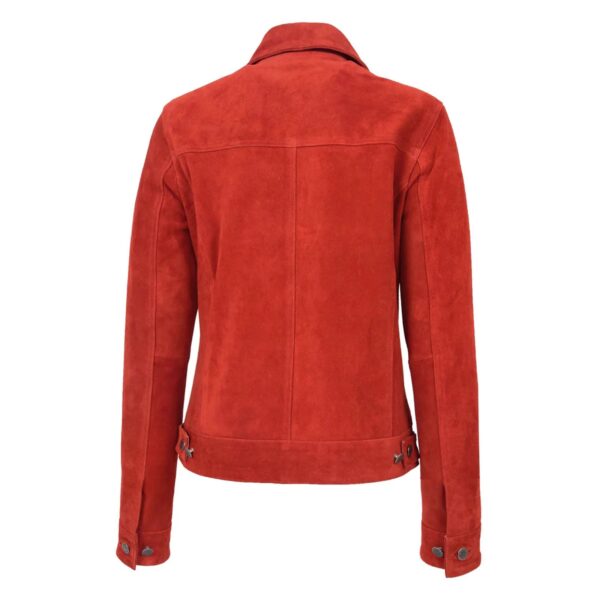 WeeBroz Women's Red Leather Biker Jacket Suede Trucker Style - Image 2